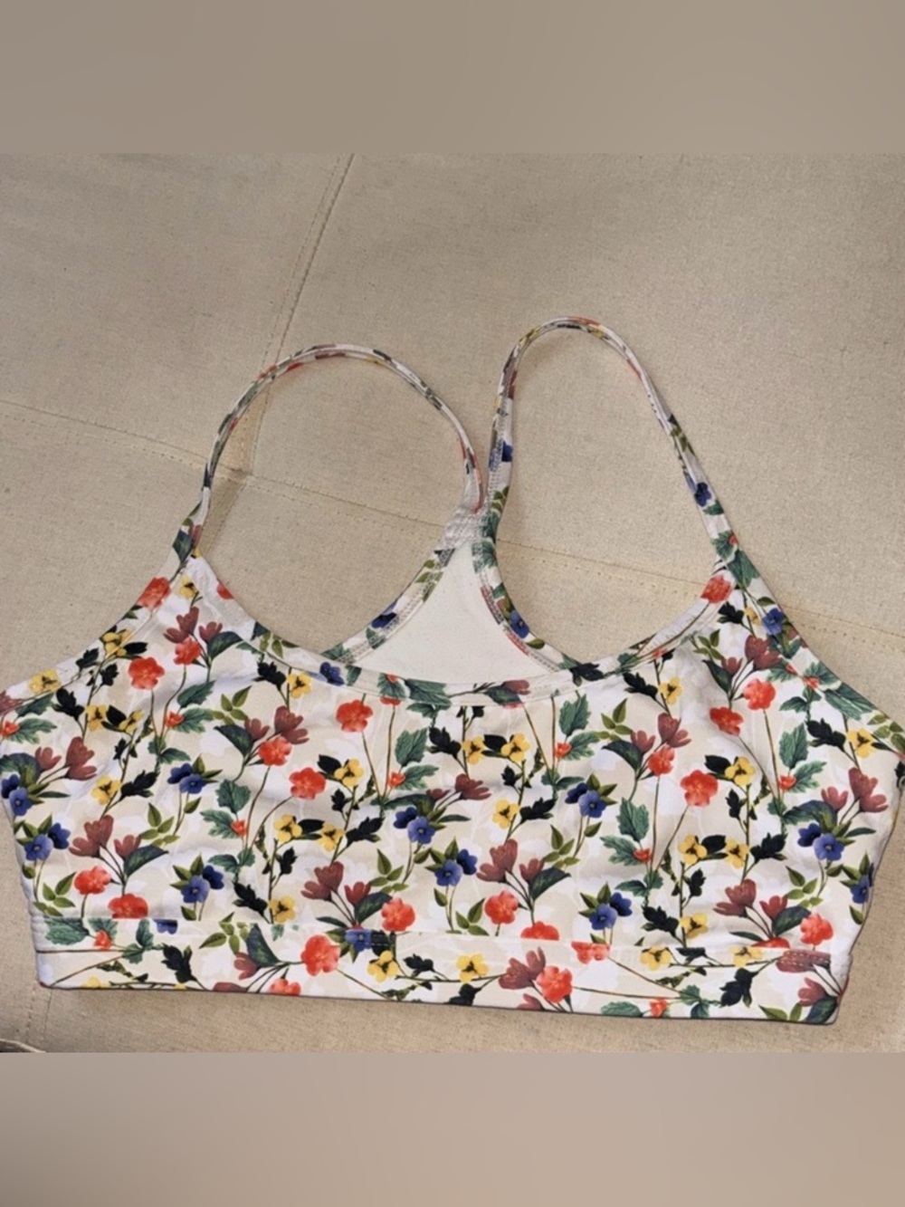 Fabletics Poppy Field Ivory XS Racerback, Seamless Sports Bra - Picture 1 of 15